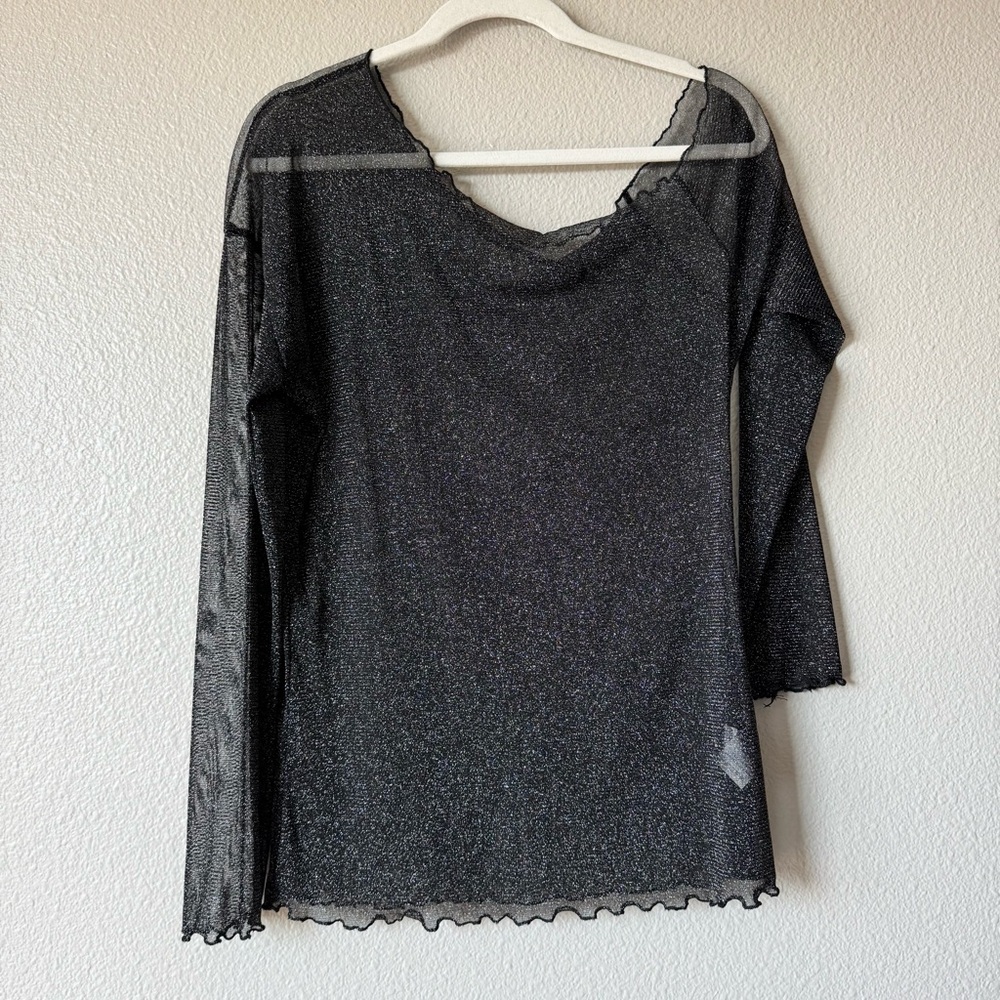 Sheer Glitter Asymmetrical Off Shoulder Top